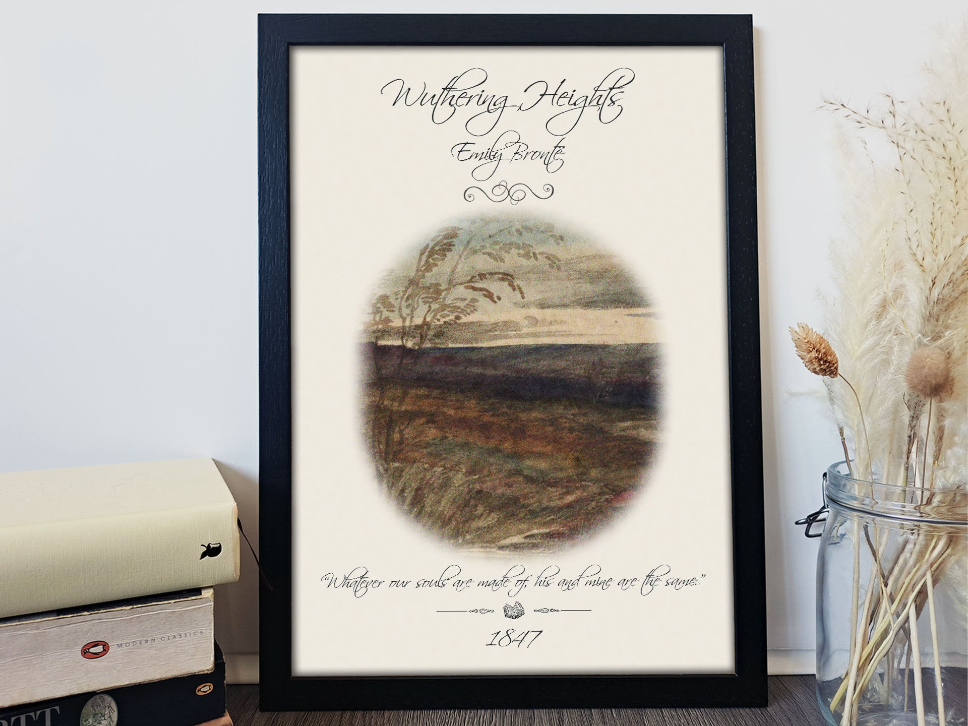 Wuthering Heights Book Cover Art Poster Print Emily Bronte Book Title Page  Art Print Classic Literary Wall Decor UNFRAMED 